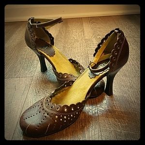 Brown ankle strap heels
